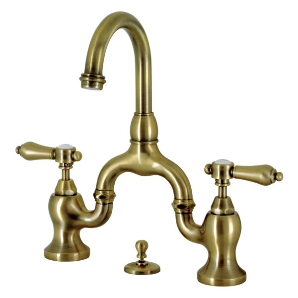 Bridge Bathroom Faucet with Brass PopUp, Antique Brass
